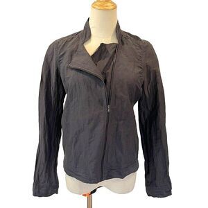 Eileen Fisher Grey Crinkle Moto Jacket Full Zip Petite Small